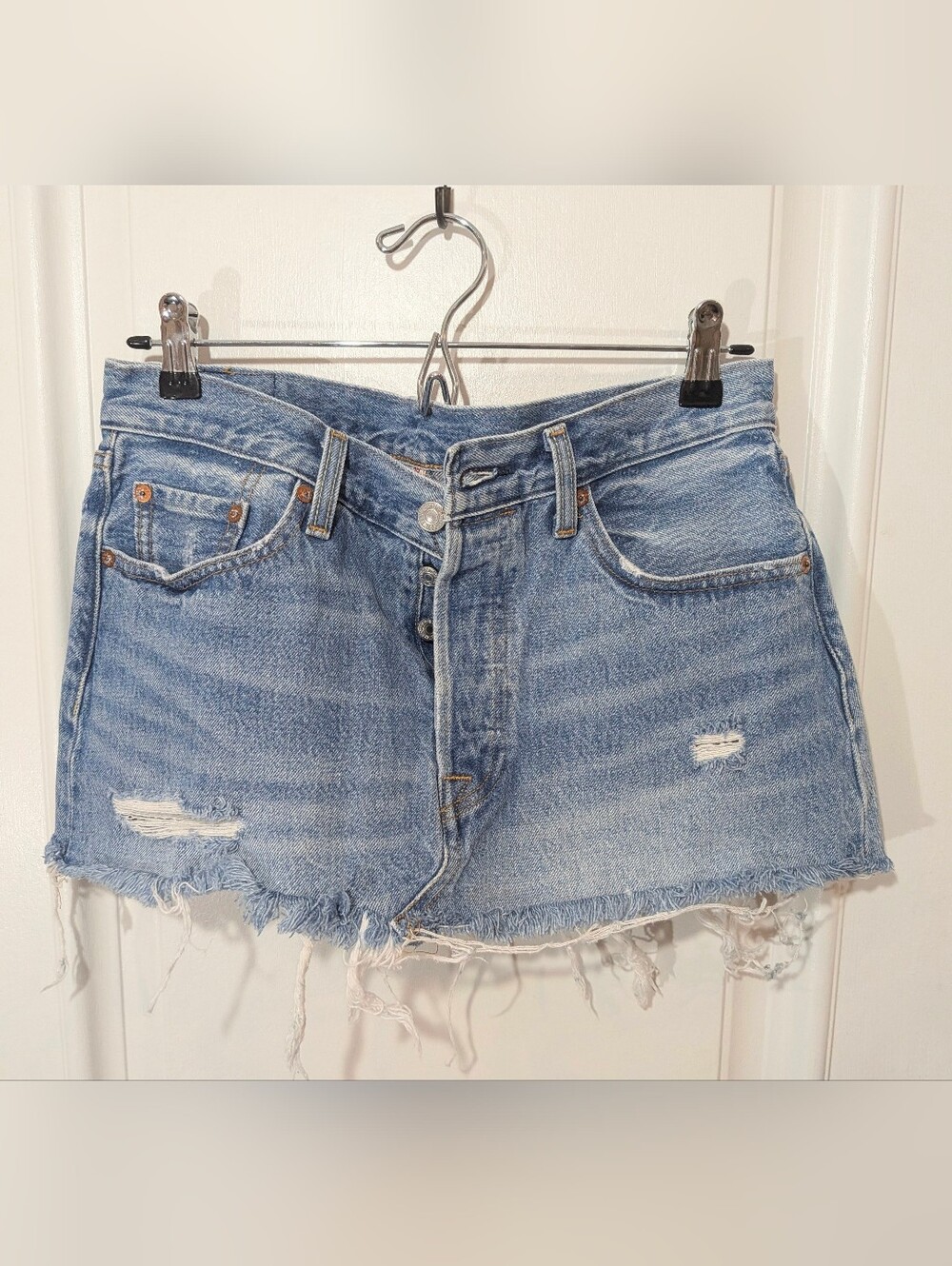 Levi Distressed Button Down Cut Off  Denim Mini Skirt